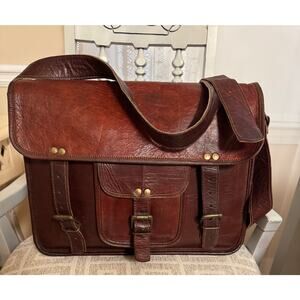 Vintage Soft Leather Satchel, Zipper Maker is Sun, Used